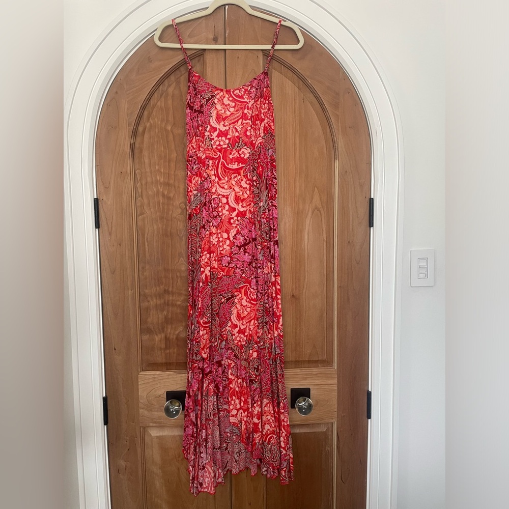 FREE PEOPLE Intimately Maxi Red Floral Dress with Slit Size Small- Like New